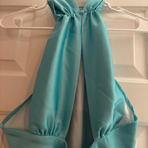 FOREVER UNIQUE Blue & Lime Ombre Satin Maxi Dress/Gown w/ Twist Front Size 2 New - Picture 4 of 16